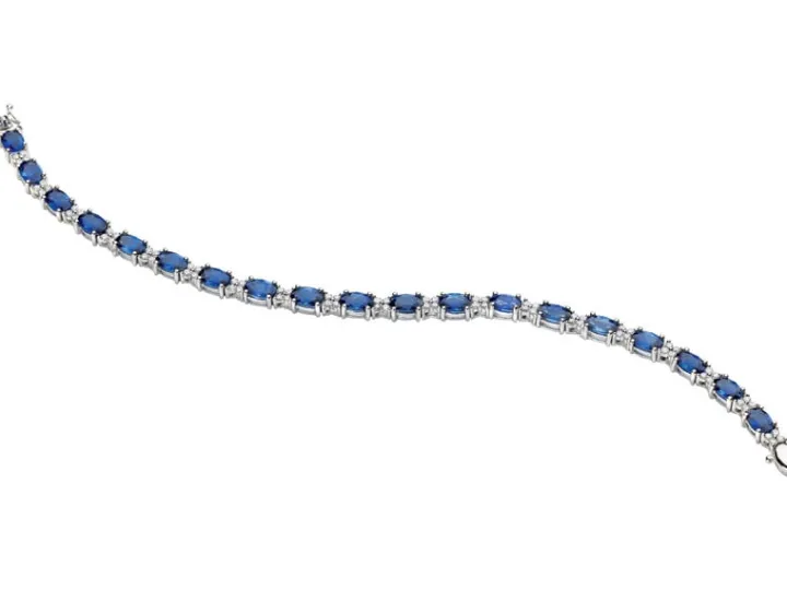 Bransoleta z białego złota z brylantami i szafirami - 18 cm - próba 585