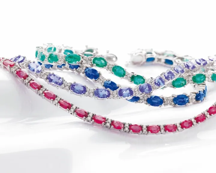 Bransoleta z białego złota z brylantami i szafirami - 18 cm - próba 585