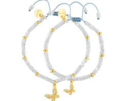 Bransoletka dla dziecka z mosiądzu pozłacana z muszlą i cyrkoniami - motyl