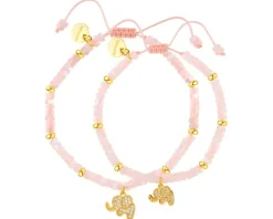 Bransoletka dla dziecka z mosiądzu pozłacana z muszlą i cyrkoniami - słoń