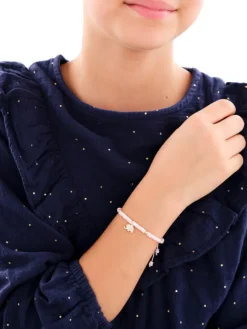 Bransoletka dla dziecka z mosiądzu pozłacana z muszlą i cyrkoniami - słoń