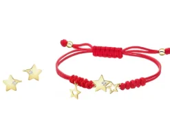 Bransoletka i kolczyki z żółtego złota z diamentami - komplet - gwiazdy - 0,01 ct - próba 375