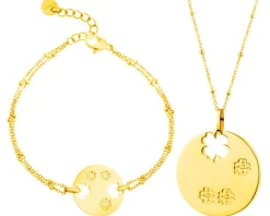 Bransoletka i naszyjnik ze stali szlachetnej - komplet - koniczyna, koła