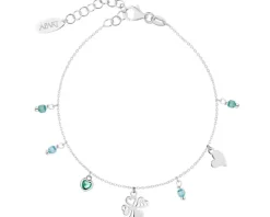 Bransoletka srebrna na nogę, cyrkonie - serca, koniczyna