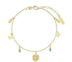 Bransoletka srebrna na nogę, cyrkonie - kwiat, motyle