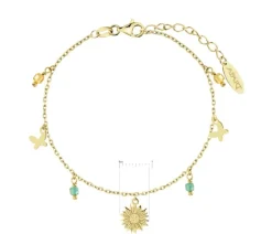 Bransoletka srebrna na nogę, cyrkonie - kwiat, motyle