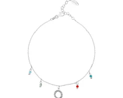 Bransoletka srebrna na nogę, szlifowane szkło - koło