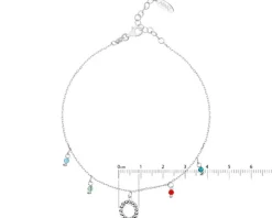 Bransoletka srebrna na nogę, szlifowane szkło - koło