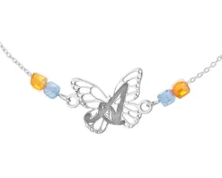 Bransoletka srebrna na nogę, cyrkonie - motyl, litera A