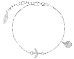 Bransoletka srebrna na nogę, cyrkonie - samolot, kula ziemska