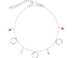 Bransoletka srebrna na nogę, cyrkonie - koła