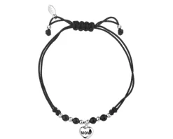 Bransoletka srebrna, szlifowanym szkłem i emalią - serce, mama, kulki