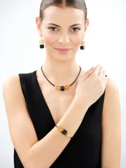 Bransoletka srebrna z bursztynem - kwadraty