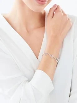 Bransoletka srebrna z cyrkoniami - liście