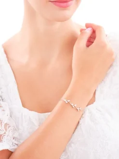 Bransoletka srebrna z cyrkoniami - liście