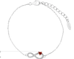 Bransoletka srebrna z cyrkoniami - nieskończoność, serce