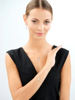 Bransoletka srebrna z cyrkoniami - liście