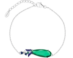 Bransoletka srebrna z cyrkoniami, szlifowanym szkłem i cyrkoniami - motyl