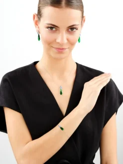 Bransoletka srebrna z cyrkoniami, szlifowanym szkłem i cyrkoniami - motyl