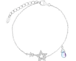 Bransoletka srebrna z cyrkoniami i szlifowanym szkłem - gwiazdy
