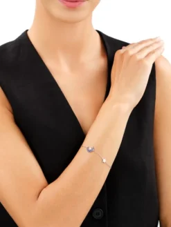 Bransoletka srebrna z cyrkoniami i emalią - Księżyc, gwiazdy