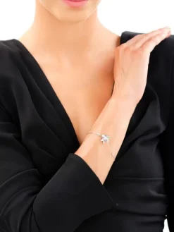 Bransoletka srebrna z cyrkoniami - liście, kwiat