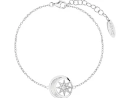 Bransoletka srebrna z cyrkoniami i masą perłową - Księżyc, gwiazda