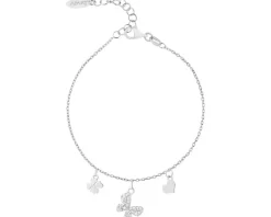 Bransoletka srebrna z cyrkoniami - motyl, koniczyna, serce