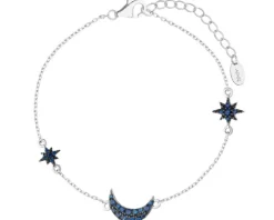 Bransoletka srebrna z cyrkoniami - Księżyc, gwiazdy