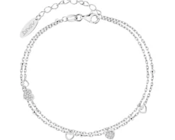 Bransoletka srebrna z cyrkoniami - serca, kulki