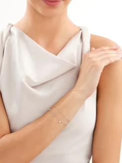 Bransoletka srebrna z cyrkoniami - serca, kulki