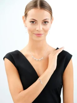 Bransoletka srebrna z cyrkoniami - liście