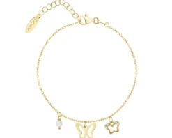 Bransoletka srebrna z perłą i cyrkoniami - motyle