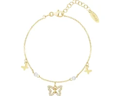 Bransoletka srebrna z perłami i cyrkoniami - motyle