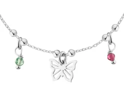 Bransoletka srebrna ze szlifowanym szkłem - motyl