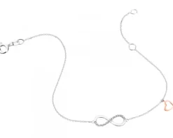 Bransoletka z białego i różowego złota z diamentami - nieskończoność, serce - 0,01 ct - próba 375