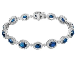 Bransoletka z białego złota z brylantami i szafirami - 18 cm - próba 750