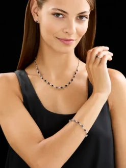 Bransoletka z białego złota z brylantami i szafirami - 18 cm - próba 750