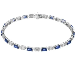 Bransoletka z białego złota z diamentami i szafirami - 19 cm - próba 750