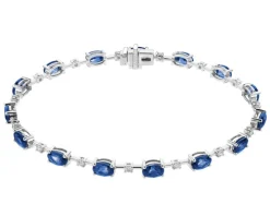 Bransoletka z białego złota z brylantami i szafirami - 19 cm - próba 750