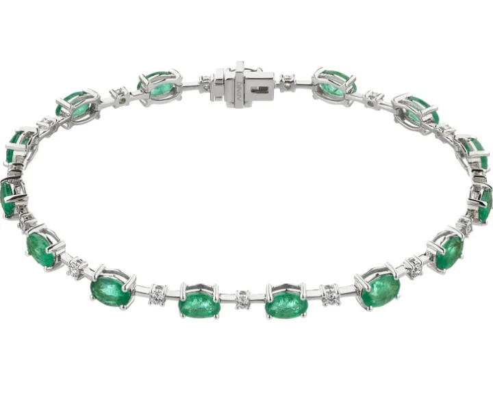 Bransoletka z białego złota z brylantami i szmaragdami - 19 cm - próba 750
