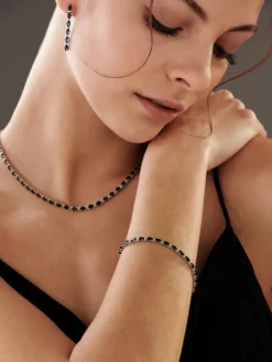 Bransoletka z białego złota z brylantami i szafirami - 18 cm - próba 585