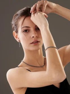 Bransoletka z białego złota z brylantami i szafirami - 18 cm - próba 585