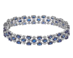 Bransoletka z białego złota z brylantami i szafirami - 18 cm - próba 585