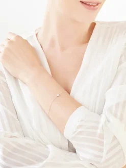 Bransoletka z białego złota z diamentami - koniczyna - 0,02 ct - próba 375