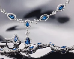 Bransoletka z białego złota z brylantami i szafirami - 18 cm - próba 585