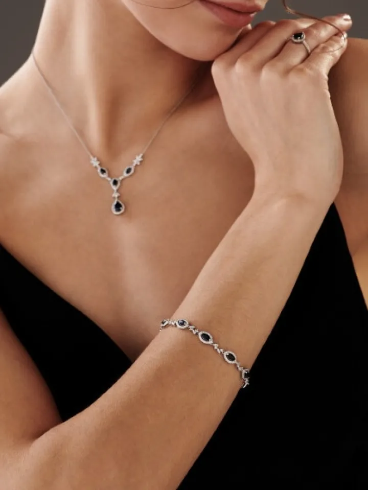 Bransoletka z białego złota z brylantami i szafirami - 18 cm - próba 585