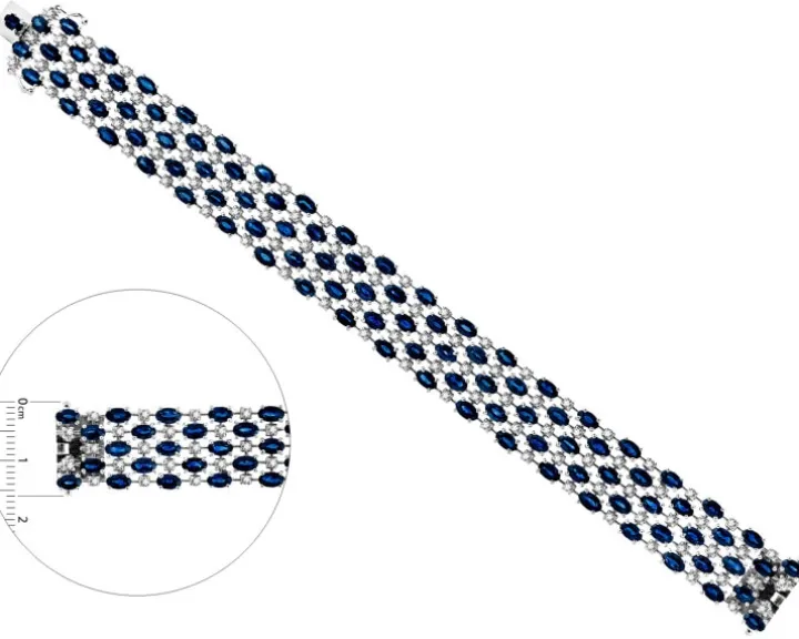 Bransoletka z białego złota z brylantami i szafirami - 18 cm - próba 585