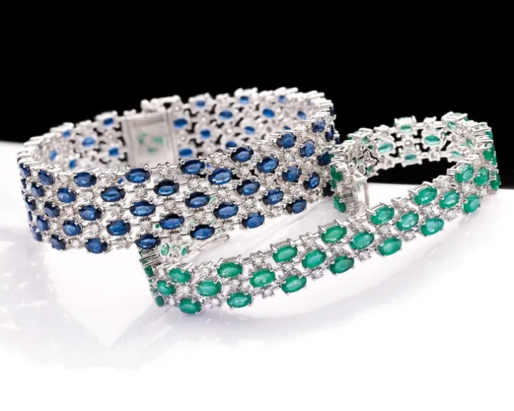 Bransoletka z białego złota z brylantami i szafirami - 18 cm - próba 585