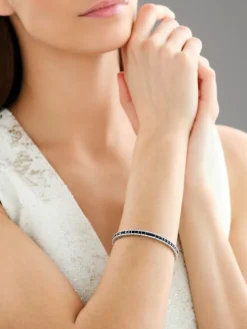 Bransoletka z białego złota z brylantami i szafirami - 18 cm - próba 585